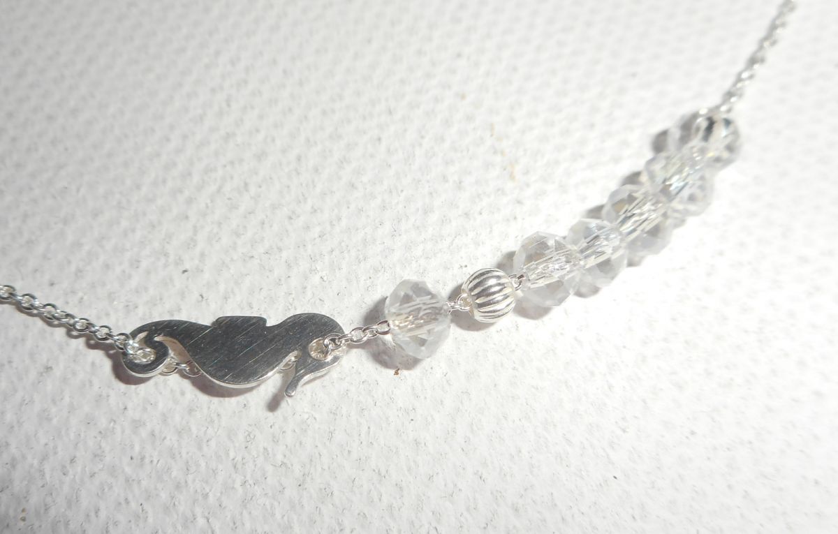 925 silver choker necklace with small seahorse and crystal beads