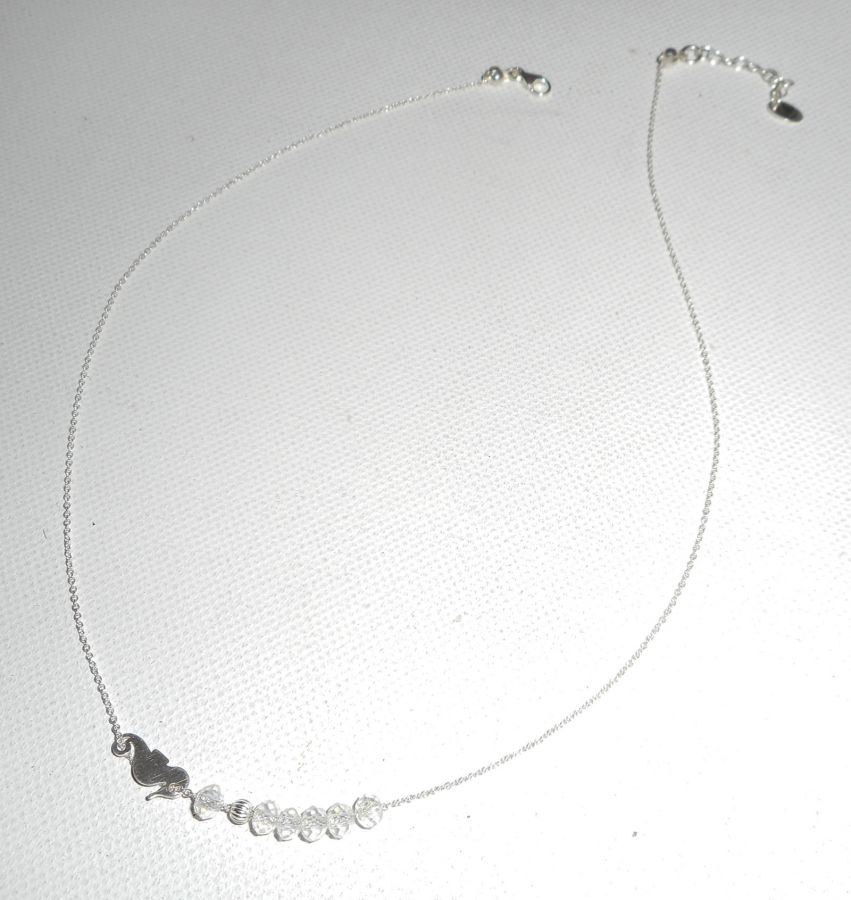 925 silver choker necklace with small seahorse and crystal beads