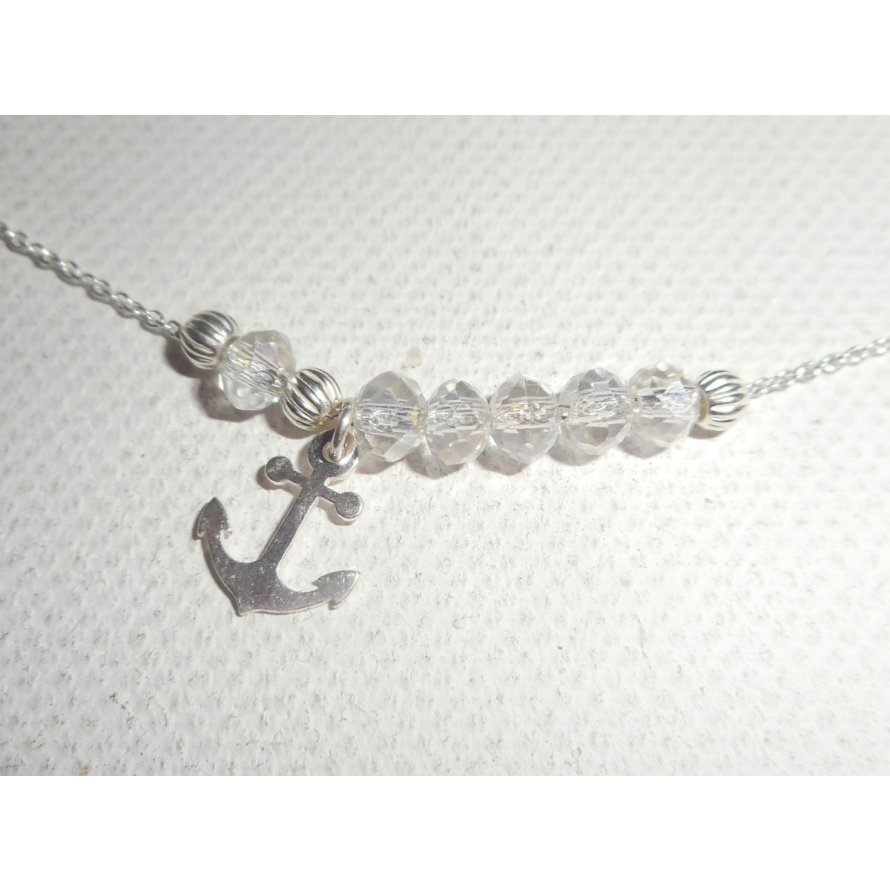 925 silver choker necklace with anchor and crystal beads