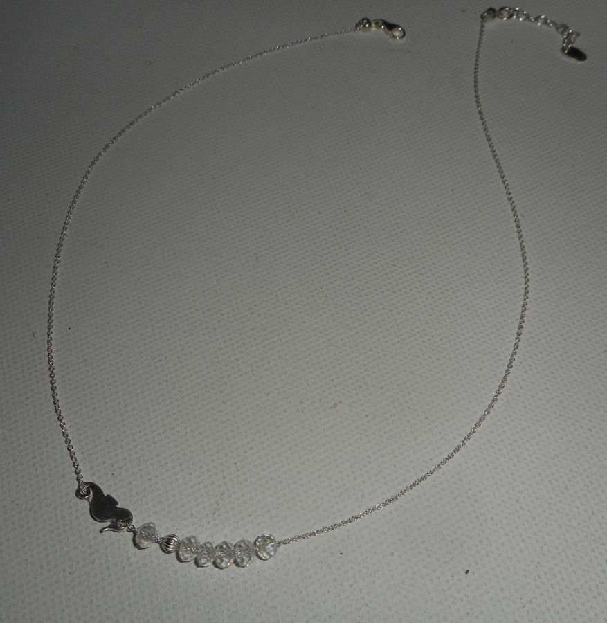 925 silver choker necklace with small seahorse and crystal beads