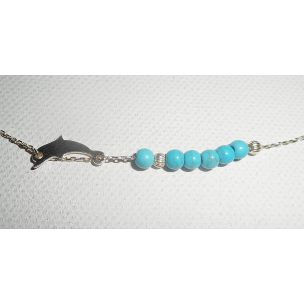 925 silver choker necklace with small dolphin and turquoise stones