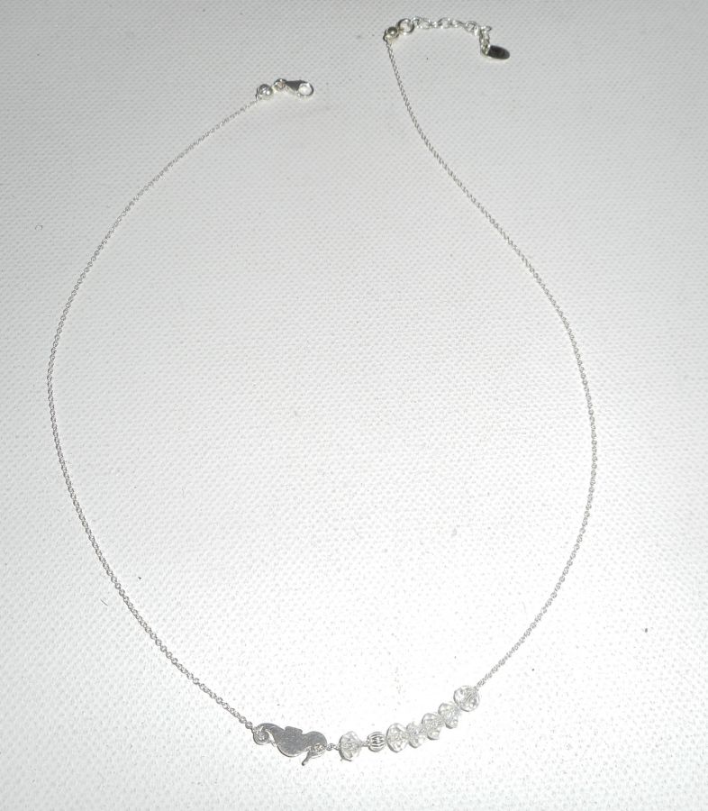 925 silver choker necklace with small seahorse and crystal beads