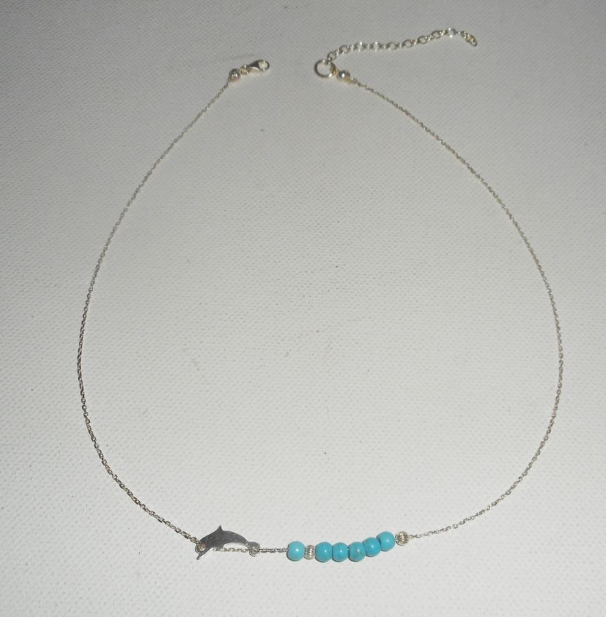 925 silver choker necklace with small dolphin and turquoise stones