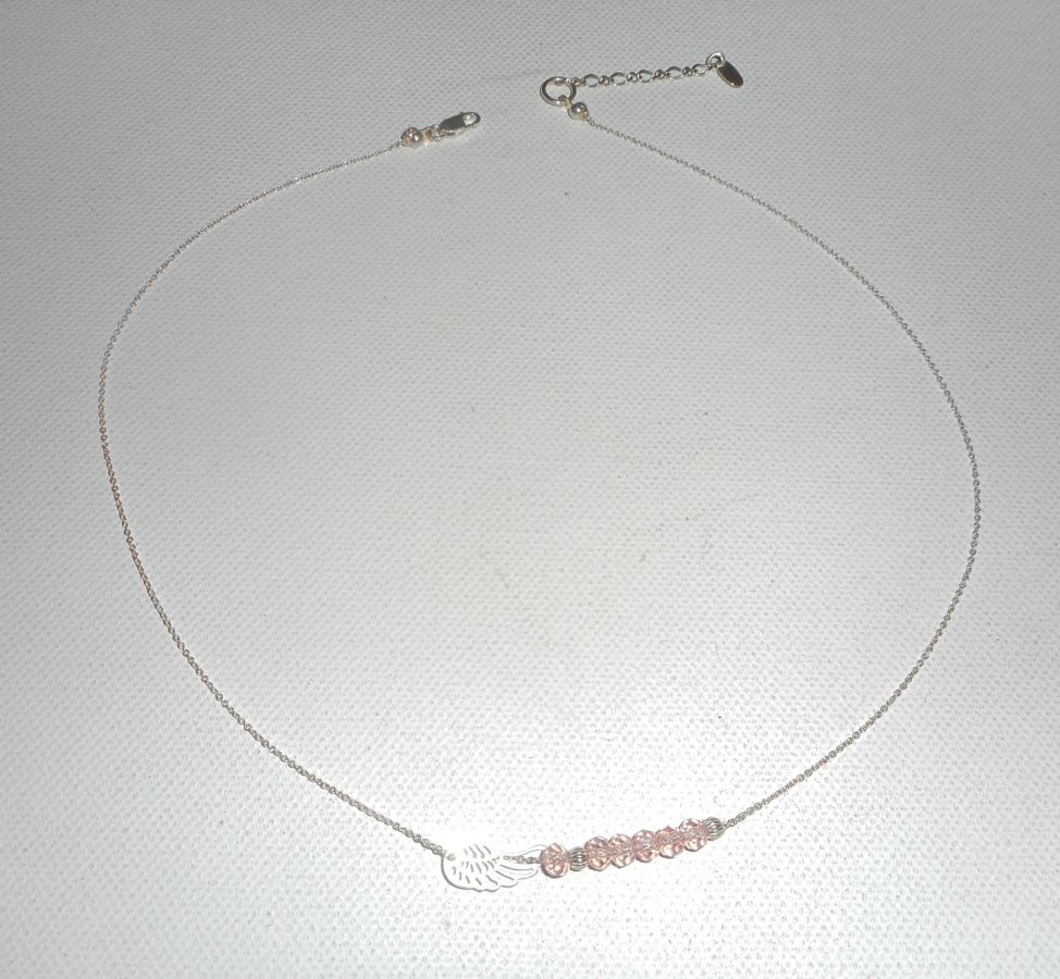 925 silver choker necklace with small wing and pink crystal beads