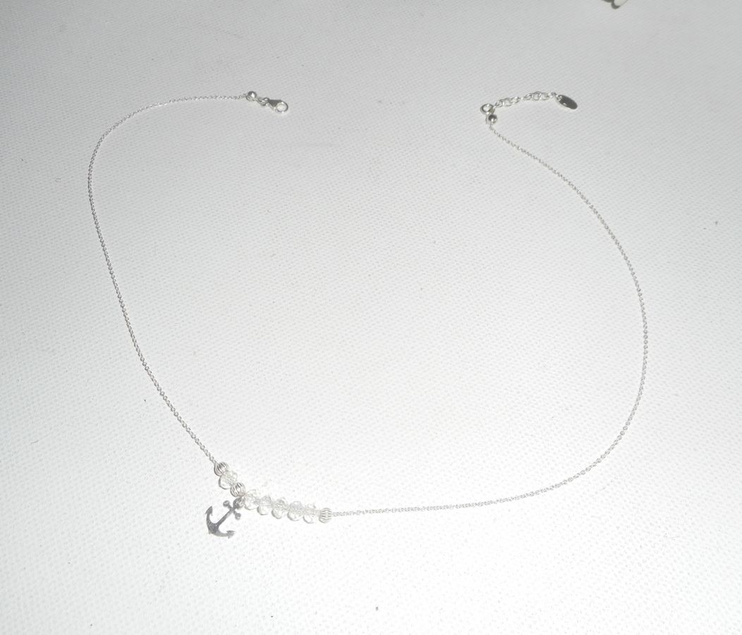 925 silver choker necklace with anchor and crystal beads