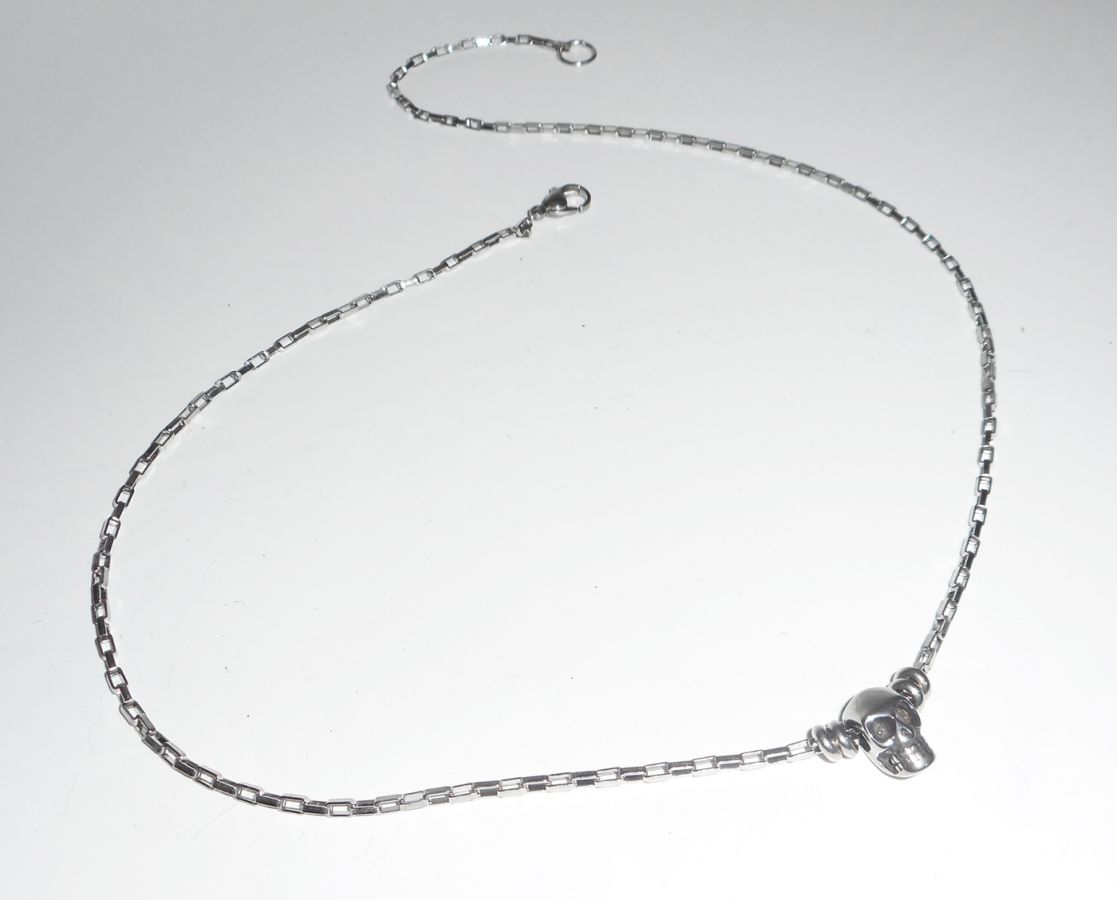 Skull and crossbones necklace on stainless steel chain
