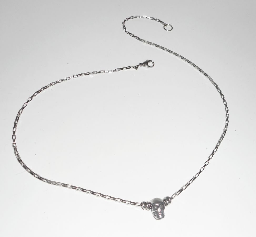 Skull and crossbones necklace on stainless steel chain
