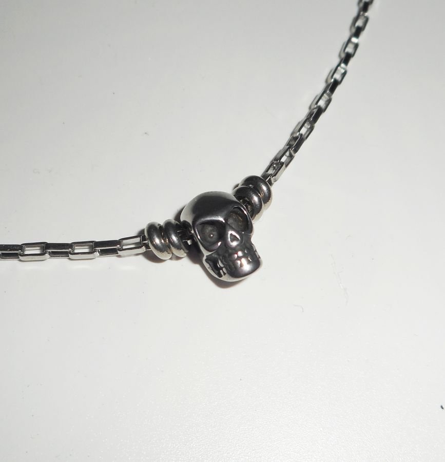 Skull and crossbones necklace on stainless steel chain