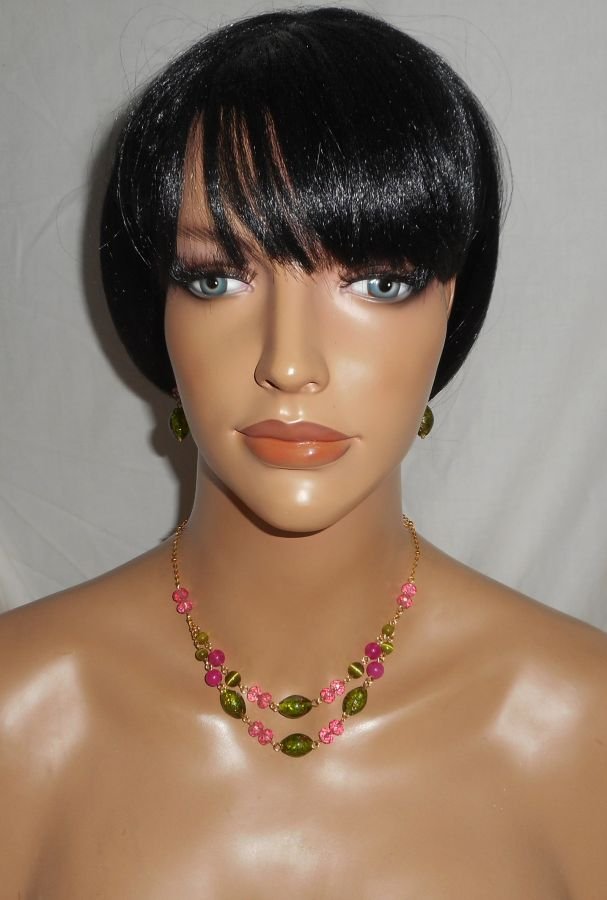 Murano Glass and pink and green crystal necklace on steel chain