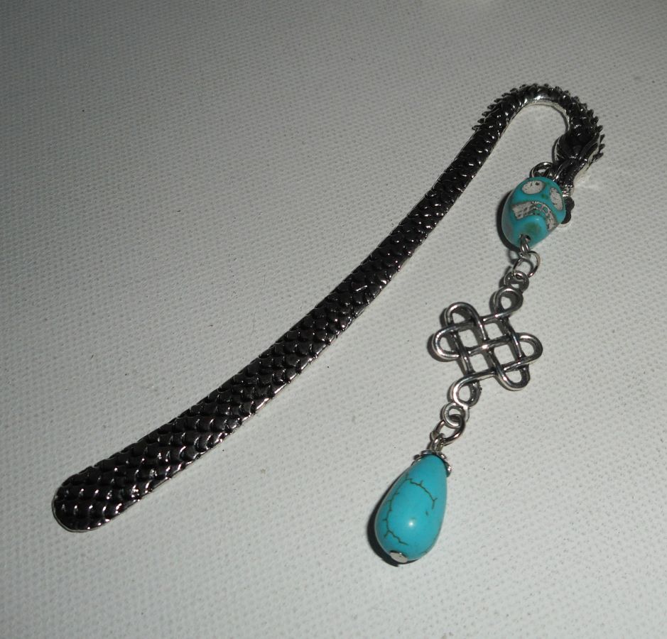 Bookmark with silver dragon and skull in turquenite stones