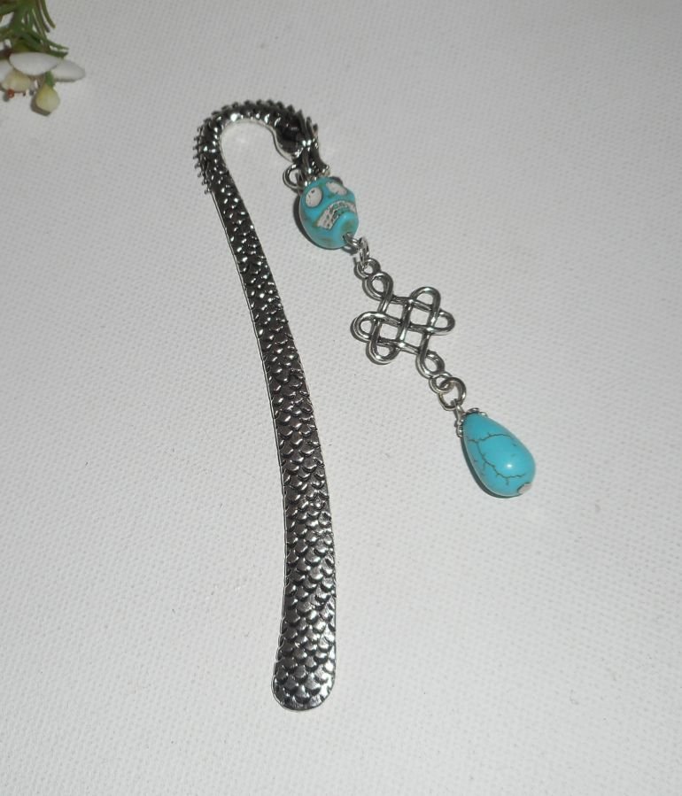 Bookmark with silver dragon and skull in turquenite stones