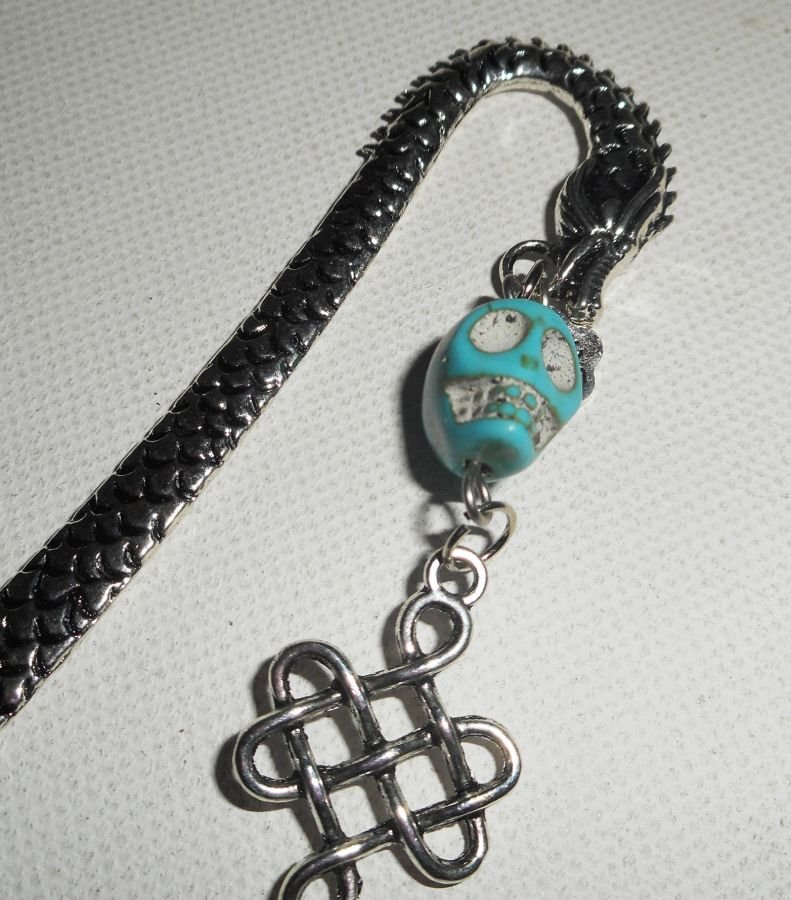 Bookmark with silver dragon and skull in turquenite stones