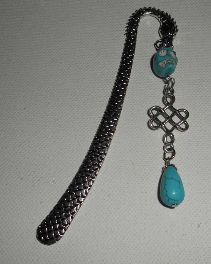 Bookmark with silver dragon and skull in turquenite stones