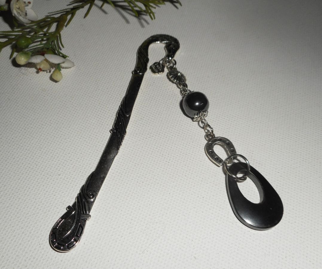 Bookmark with small silver horseshoe and hematite stones