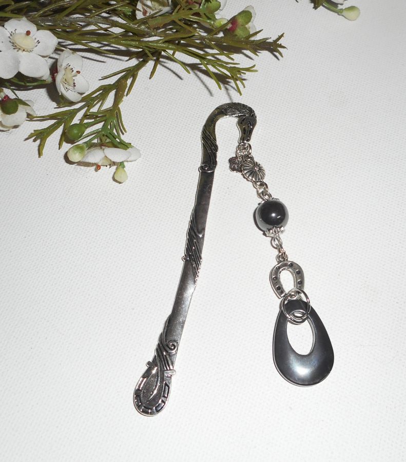 Bookmark with small silver horseshoe and hematite stones