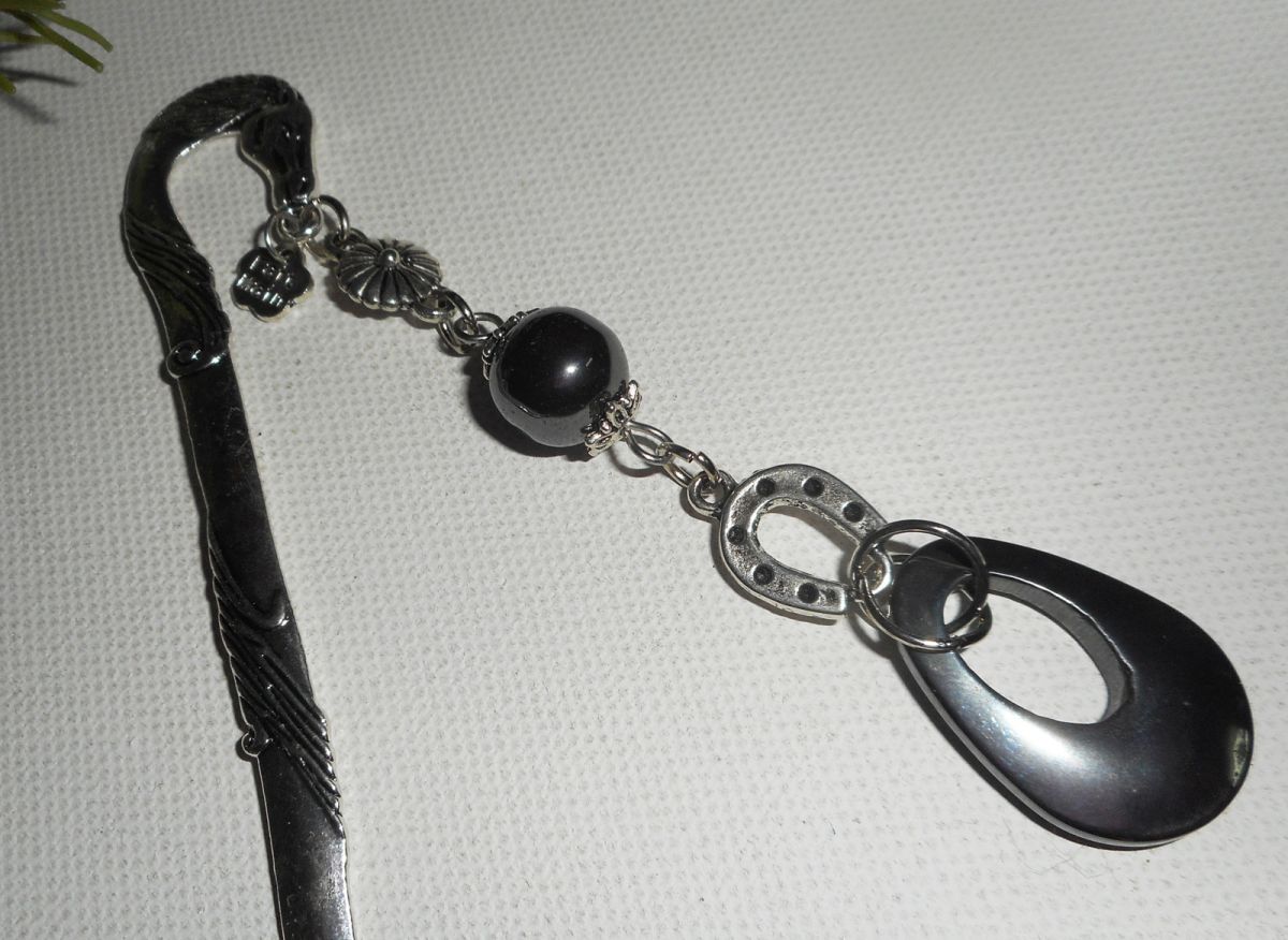 Bookmark with small silver horseshoe and hematite stones