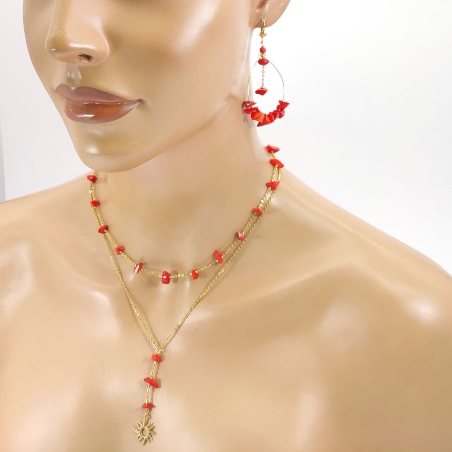  Double row necklace with red gorgon and sun