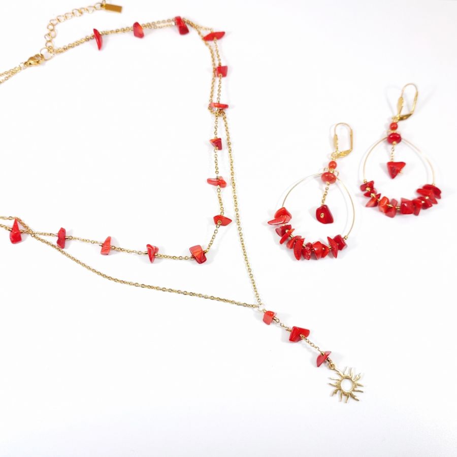  Double row necklace with red gorgon and sun