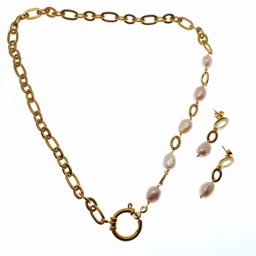  Necklace set with big chain and baroque cultured pearls