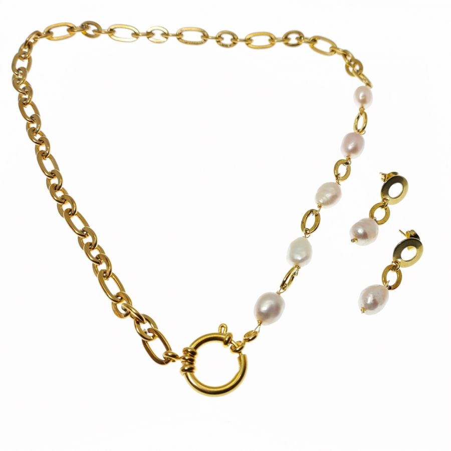  Necklace set with big chain and baroque cultured pearls