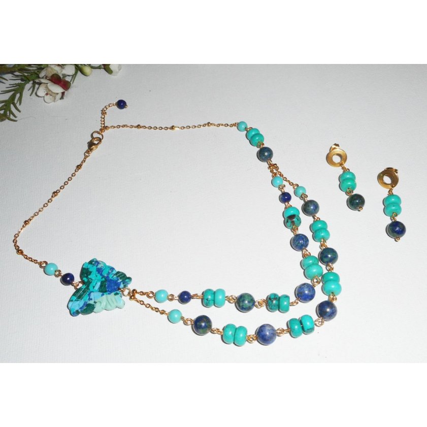 Necklace set Lapis Lazzuli and Turquoise stones with butterfly