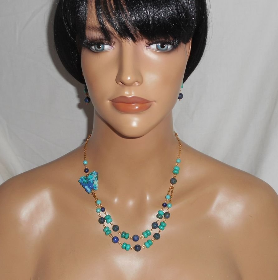 Necklace set Lapis Lazzuli and Turquoise stones with butterfly