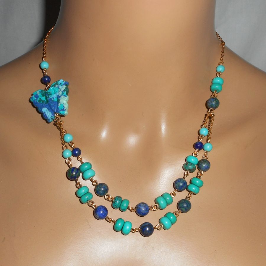 Necklace set Lapis Lazzuli and Turquoise stones with butterfly