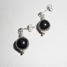 Hematite stone earrings 10mm on silver 925