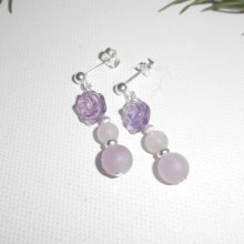 Silver 925 pink amethyst earrings with pearls