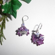 Original purple flower earrings with crystal beads