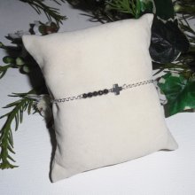 Original cross and hematite stones bracelet on 925 silver chain