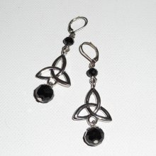 Celtic triangle earrings with black bohemian crystal beads on silver sleeper