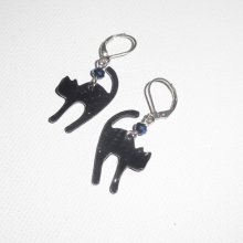 Black metal cat earrings with blue crystal bead