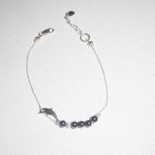 Original dolphin and hematite beads bracelet on 925 silver chain