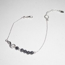 Original bracelet music note and hematite beads on 925 silver chain