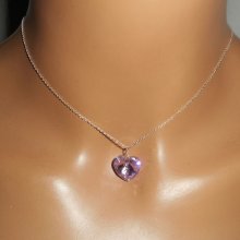 Purple heart pendant with Swarovski crystal on 925 silver chain