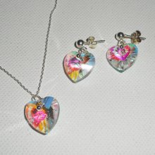 Set White heart pendant AB with Swarovski crystal on 925 silver chain