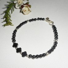 Original bracelet flowers and small stones in hematite with silver tubes 925