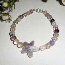 Amethyst and fluorite stones star bracelet on 925 silver