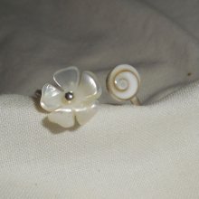 Original 925 silver ring with mother-of-pearl flower and eye of St Lucia