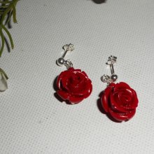 925 silver earrings with red roses