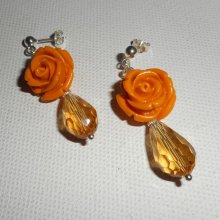 925 silver earrings with mustard rose and bohemian crystal drops