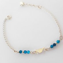 Blue agate stones bracelet with seahorse on 925 silver chain